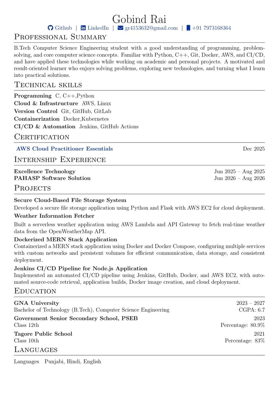 Preview of Gobind Rai's résumé